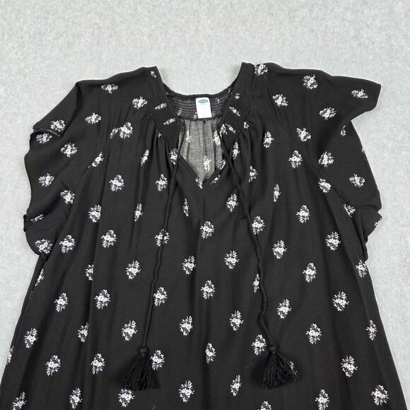 Old Navy Medium Black White Floral Boho Dress Flutter Sleeve Tassel Tie Neckline - Picture 6 of 13
